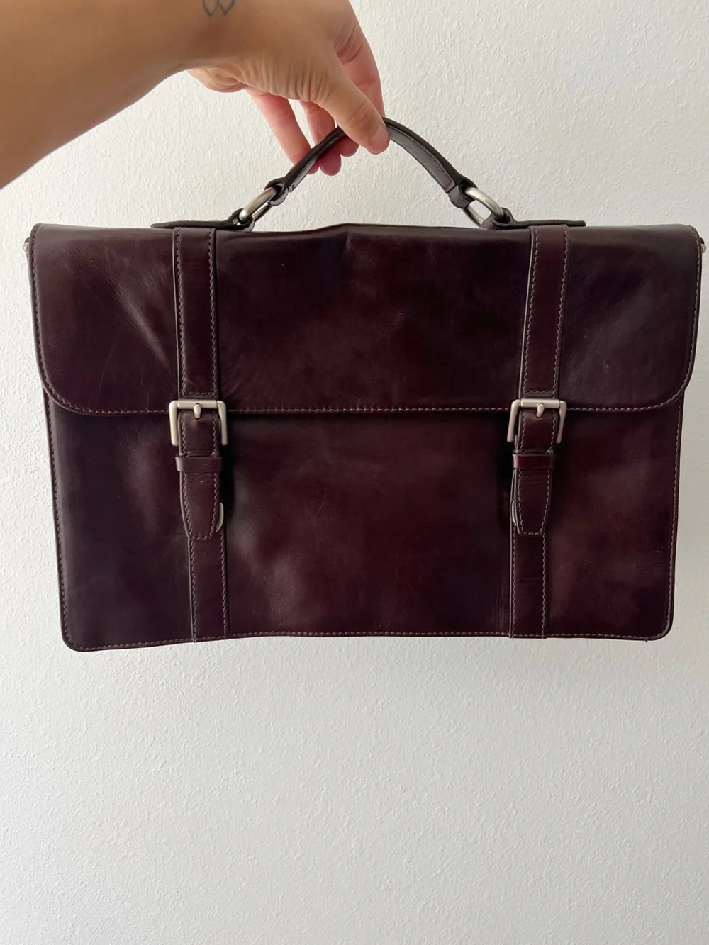 FOSSIL | Burgundy Leather Briefcase with Shoulder Strap | OS